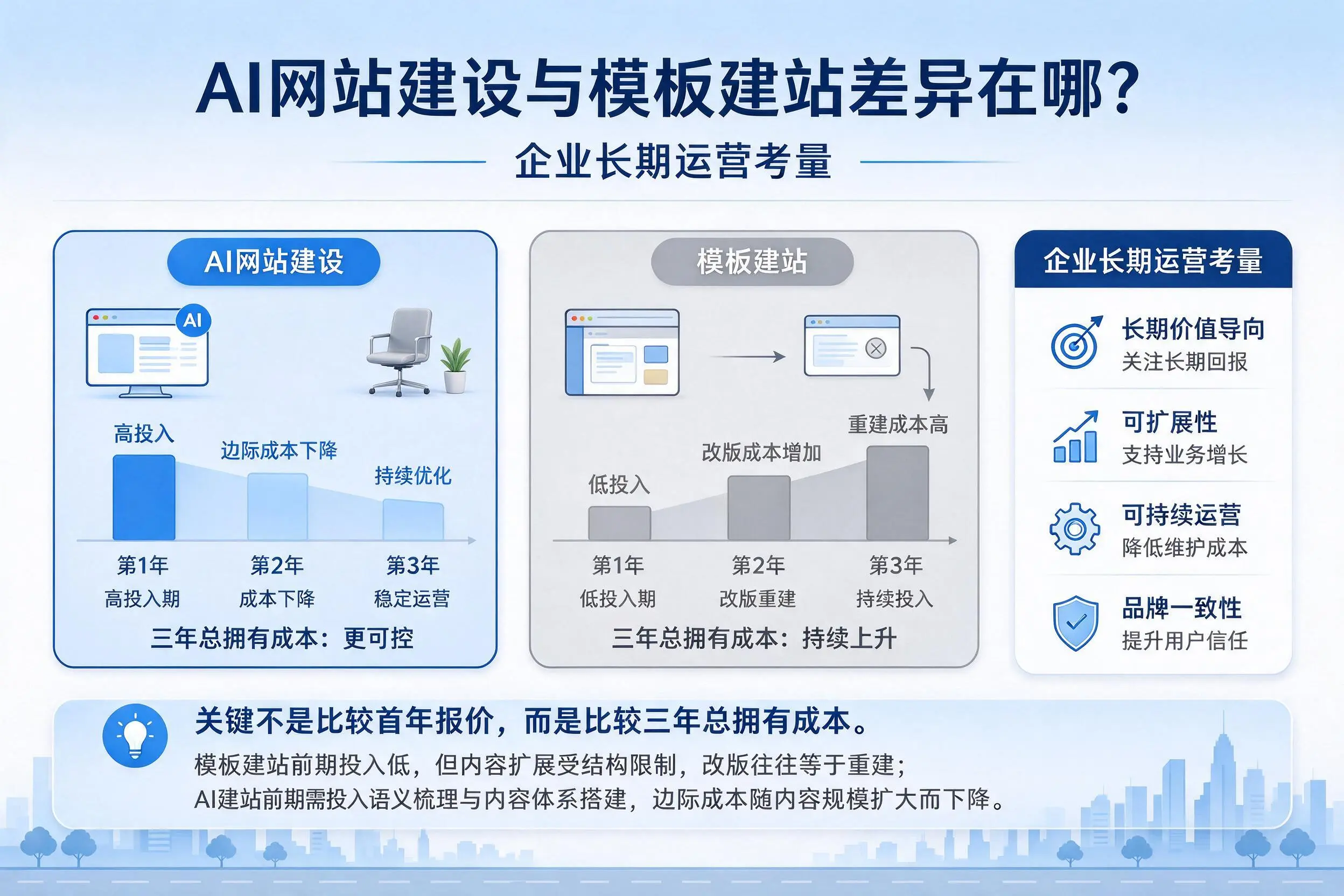 AI网站建设与模板建站差异在哪?十堰企业长期运营考量